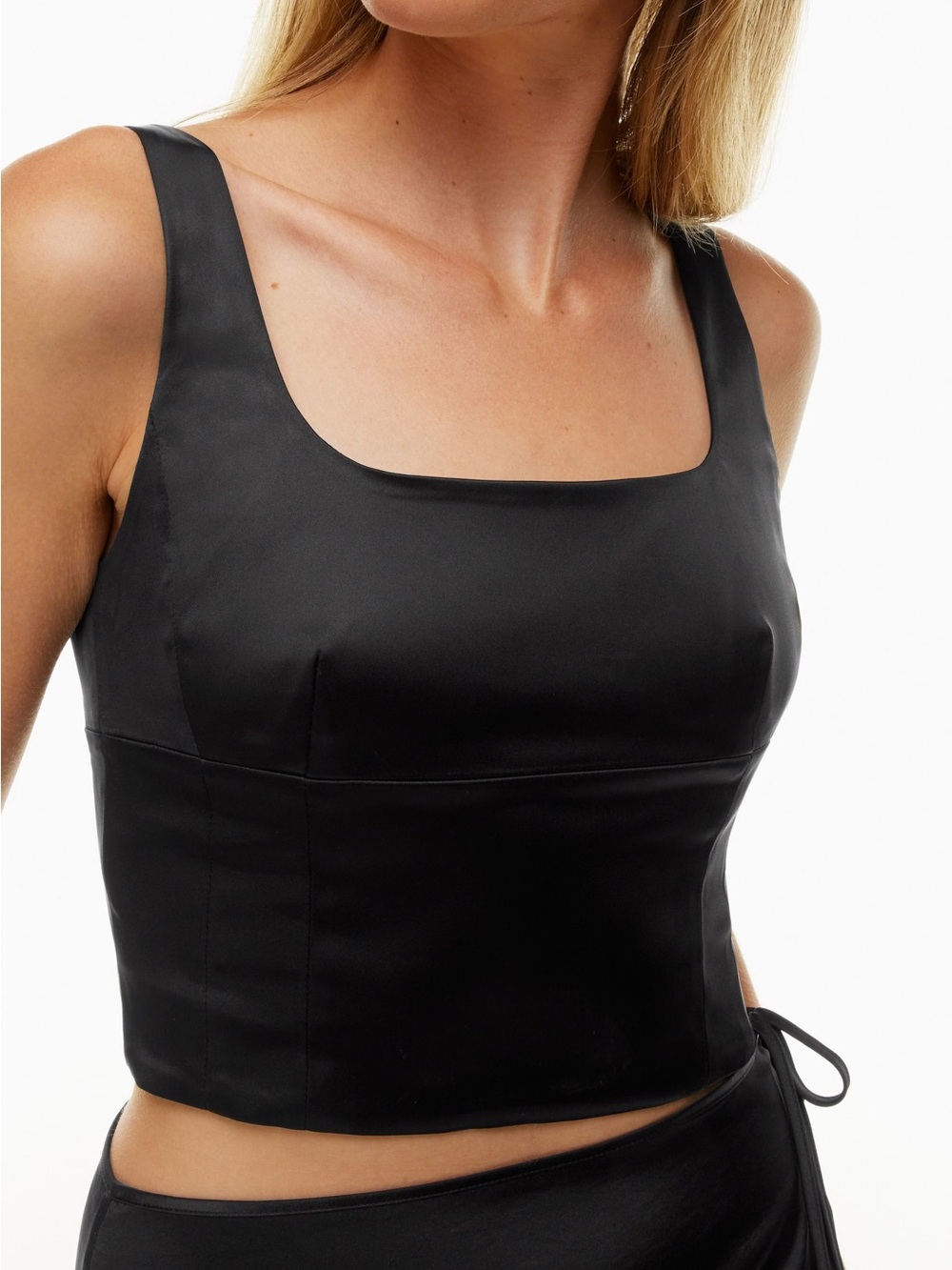 Wilfred Black Satin Square-Neck Bandeau Crop
